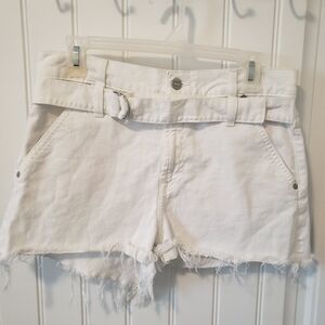 For All Mankind Women's High Rise Paper Bag Shorts in Optic White Size 27